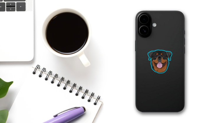 Rottweiler Head Icon Sticker on a Phone (New) example
