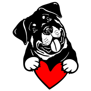 Rottweiler Holds Heart Sticker