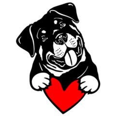 Rottweiler Holds Heart Sticker