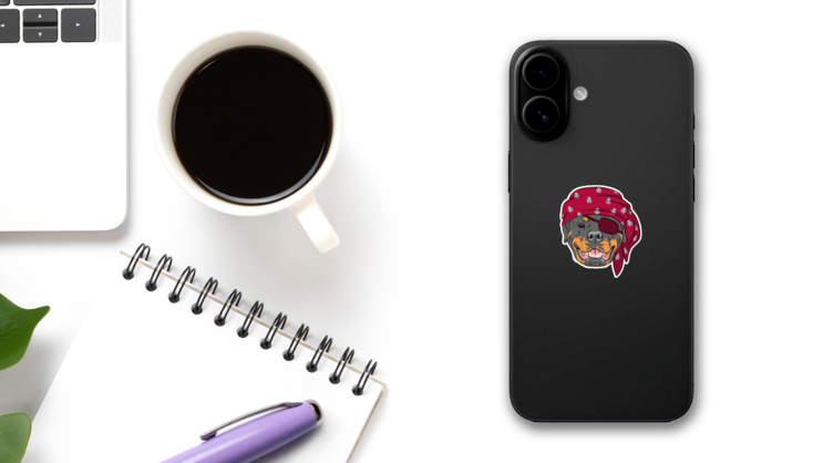 Rottweiler Pirate Sticker on a Phone (New) example