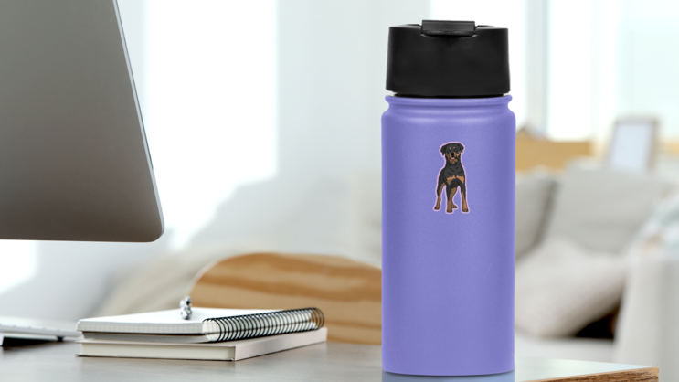 Rottweiler Purple Sticker on a Water Bottle (New) example