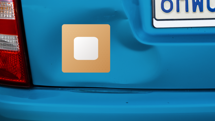 Round Corner Band Aid Sticker on a Dented Car example