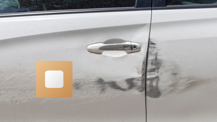 Round Corner Band Aid Sticker on a Scratched Car example