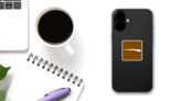 Round Corner Brown Guns Sticker on a Phone (New) example
