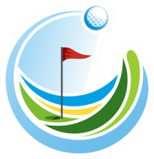 Round Golf Emblem With A Ball And A Flag Sticker