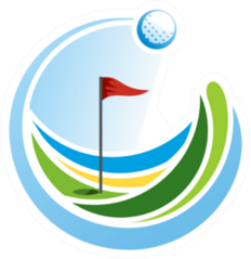 Round Golf Emblem With A Ball And A Flag Sticker