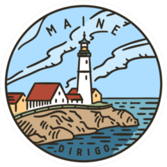 Round Label. Maine Lighthouse Ocean Sticker