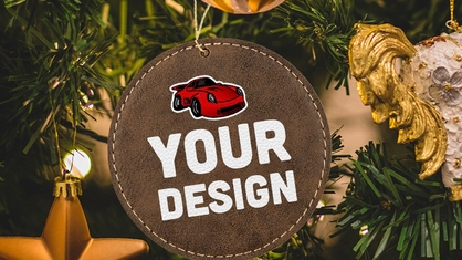 Round leather ornament on tree