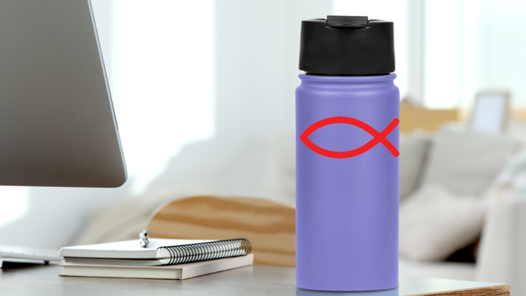 Rounded Ichthus Fish Transfer Sticker on a Water Bottle (New) example