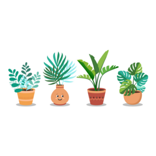Row of Happy Tropical Indoor Potted Plants Sticker