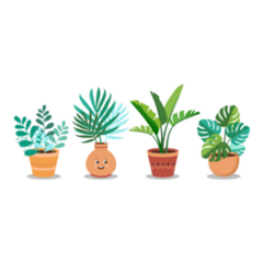 Row of Happy Tropical Indoor Potted Plants Sticker