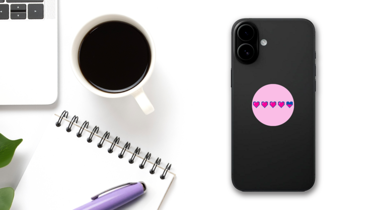 Row Of Pixel Hearts Sticker on a Phone (New) example