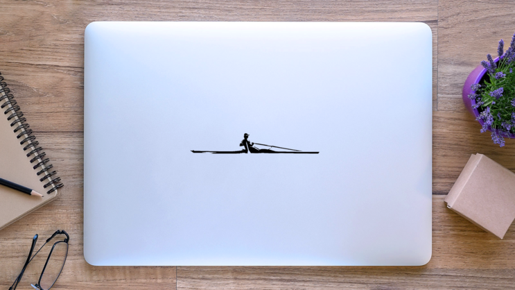 Rowing, Isolated Silhouette Ink Drawing Sticker on a Laptop (New) example