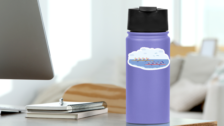 Rowing Sport Team Competition In Natural Pond Sticker on a Water Bottle (New) example