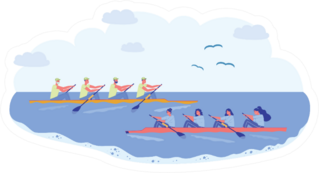Rowing Sport Team Competition In Natural Pond Sticker