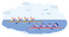 Rowing Sport Team Competition In Natural Pond Sticker