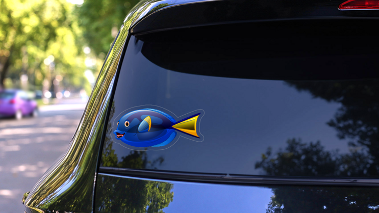 Royal Blue Tang Fish Sticker on a Rear Car Window (New) example