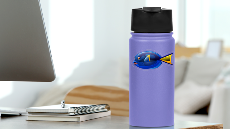 Royal Blue Tang Fish Sticker on a Water Bottle (New) example
