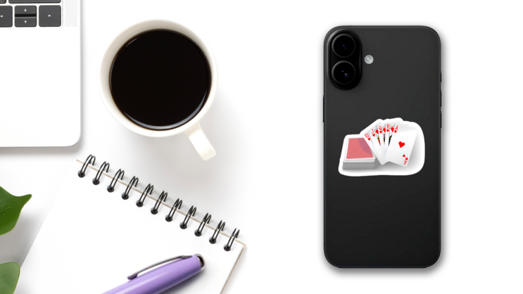 Royal Flush Hearts Five Card Poker Hand Sticker on a Phone (New) example