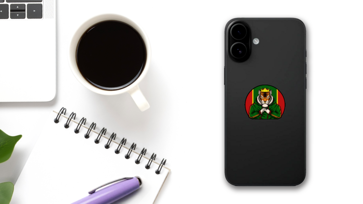 Royal Tiger Sticker on a Phone (New) example