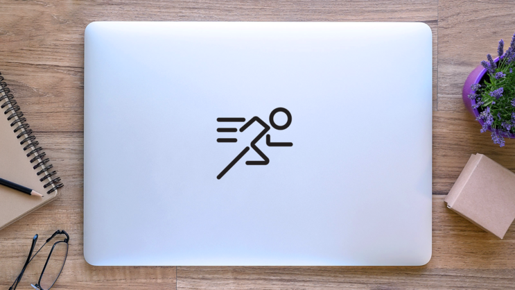 Runner With Motion Icon Sticker on a Laptop (New) example