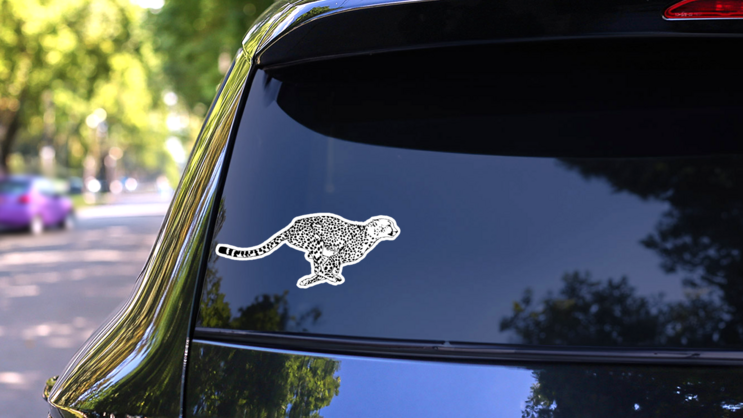 Running Cheetah Drawn With Ink Sticker on a Rear Car Window (New) example