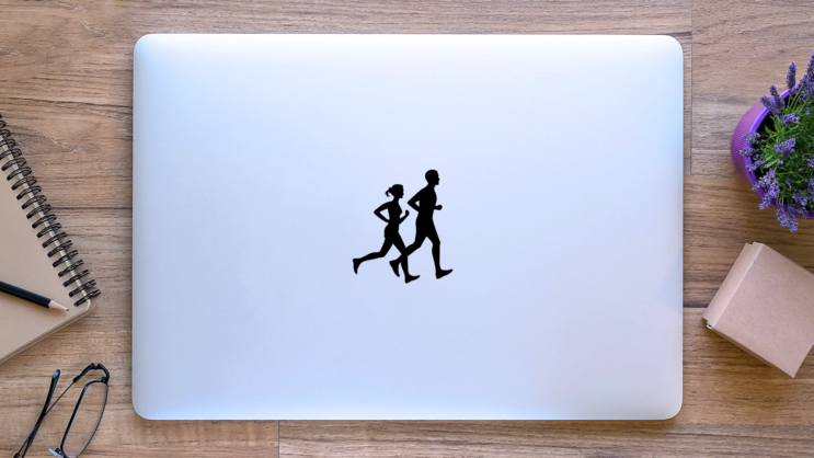 Running Couple Sticker on a Laptop (New) example