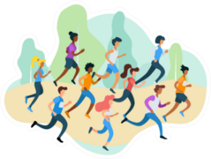 Running Sporty People Take Part In Marathon Cartoon Sticker
