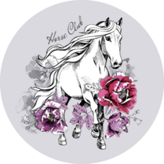 Running White Horse And Pink Peony On Violet Sticker