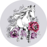 Running White Horse And Pink Peony On Violet Sticker