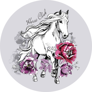 Running White Horse And Pink Peony On Violet Sticker