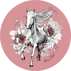 Running White Horse With Silver Exotic Flowers On Pink Sticker