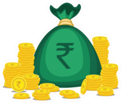 Rupee Gold Coins Money Bag Sticker