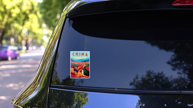 Rural Landscape In Sunny Day Yunnan Province, China Sticker on a Rear Car Window (New) example