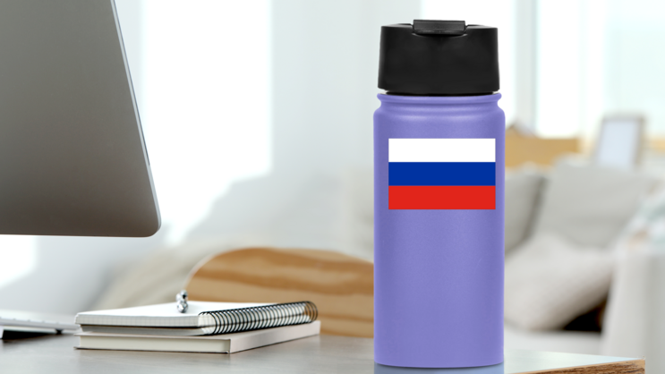 Russia Country Flag Sticker on a Water Bottle (New) example