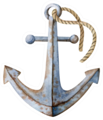 Rusty Anchor With Rope Watercolor Sticker