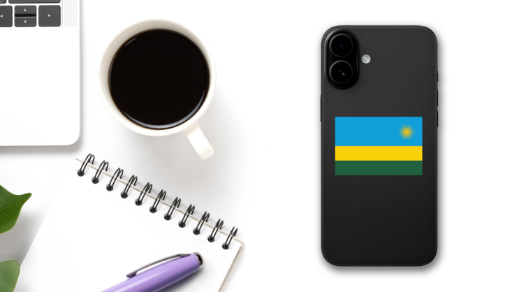 Rwanda Flag Sticker on a Phone (New) example