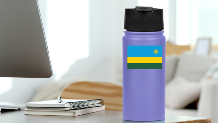 Rwanda Flag Sticker on a Water Bottle (New) example
