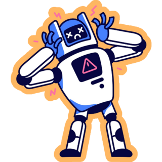 Sad Broken Robot Warning Sticker