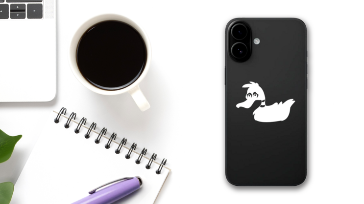 Sad Duck Bird Sticker on a Phone (New) example