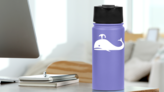 Sad Whale Frowning Sticker on a Water Bottle (New) example