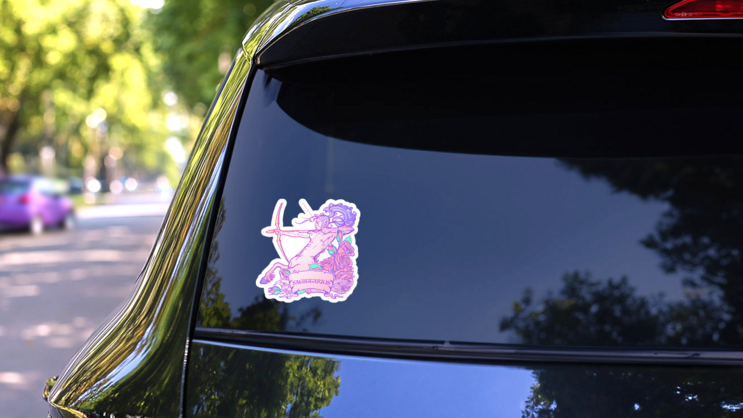 Sagittarius Decorative Frame Of Roses Sticker on a Rear Car Window (New) example