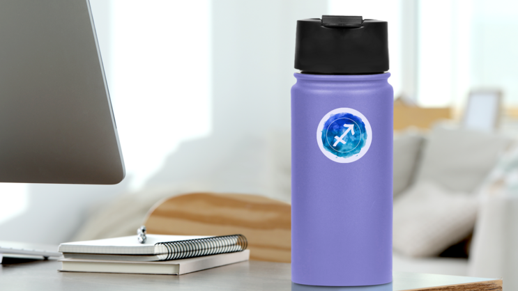 Sagittarius Zodiac Sign On Watercolor Background Sticker  on a Water Bottle (New) example