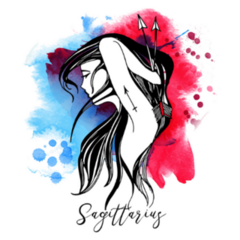 Sagittarius. Zodiac Signs Girl Red And Blue Sticker 
