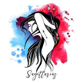 Sagittarius. Zodiac Signs Girl Red And Blue Sticker 
