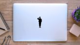 Saluting Army Soldiers Silhouette Sticker on a Laptop (New) example