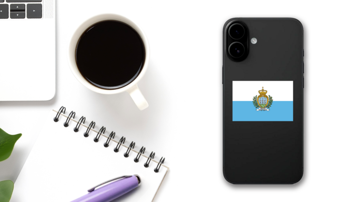 San Marino Flag Sticker on a Phone (New) example