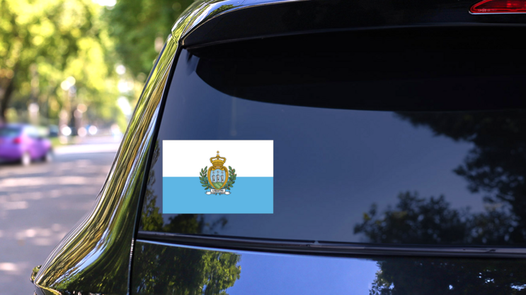 San Marino Flag Sticker on a Rear Car Window (New) example