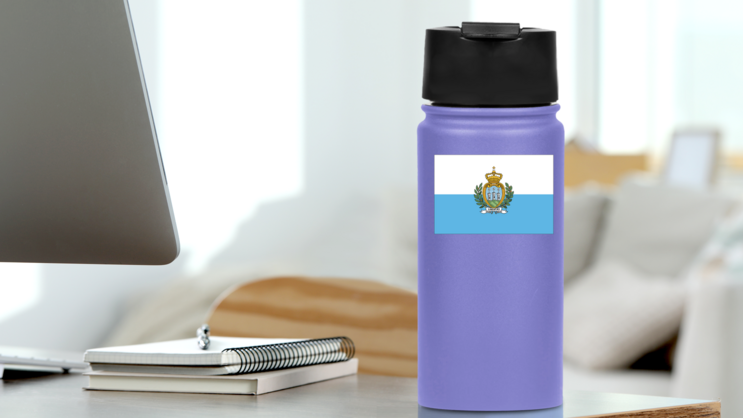 San Marino Flag Sticker on a Water Bottle (New) example