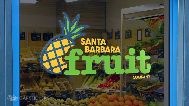 Santa Barbara Fruit Company printed transfer decal on storefront window
